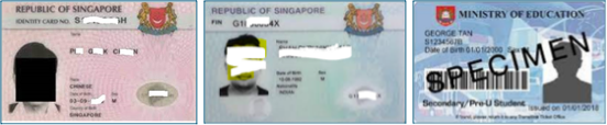 Example IDs for Singapore citizens and residents