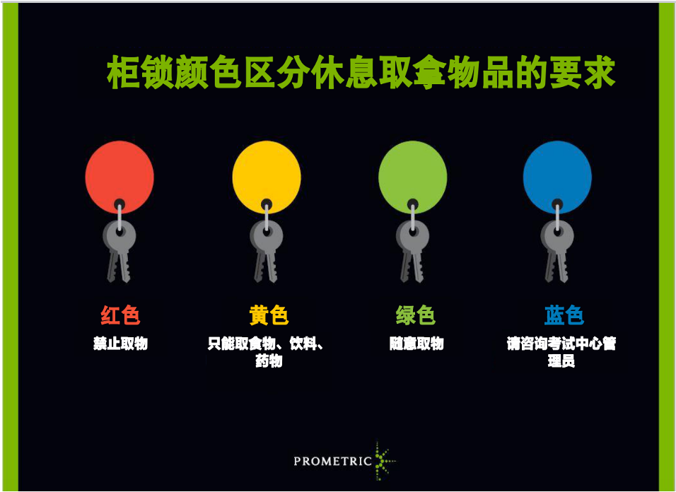 信息图解释储物柜钥匙标签休息政策的颜色编码指示。